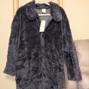 Nike Faux Fur Long Coat Black Sherpa Jacket Women’s Size Large NWT
